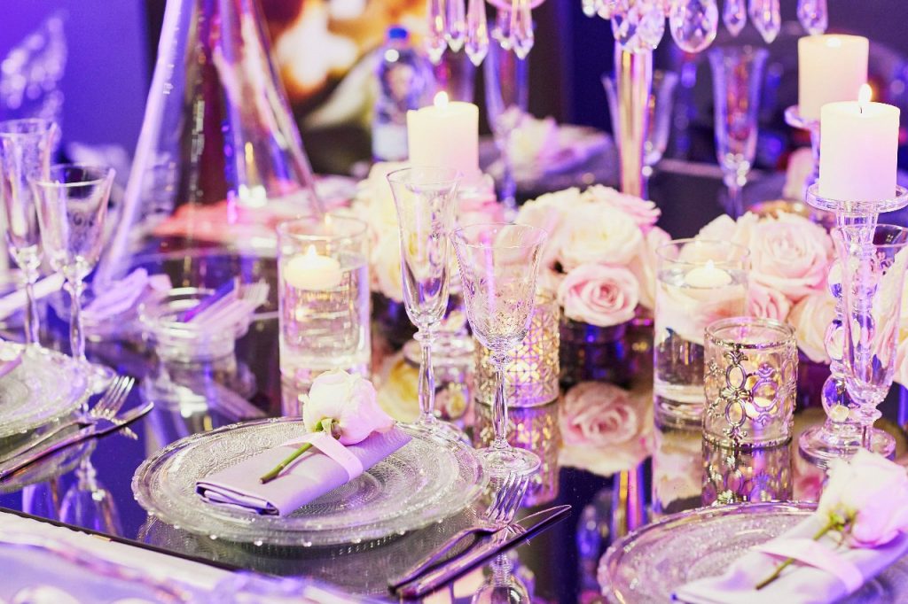 Beautiful table set for wedding reception